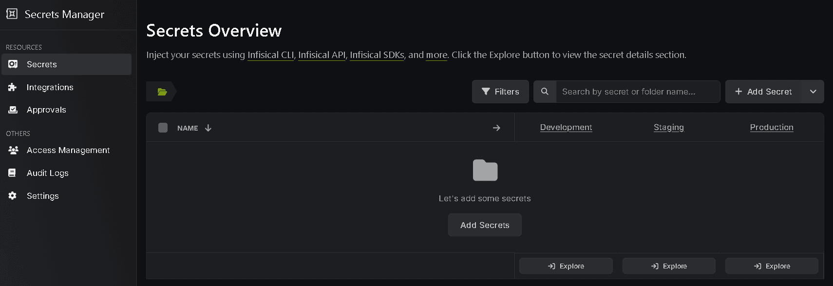Infisical add secrets