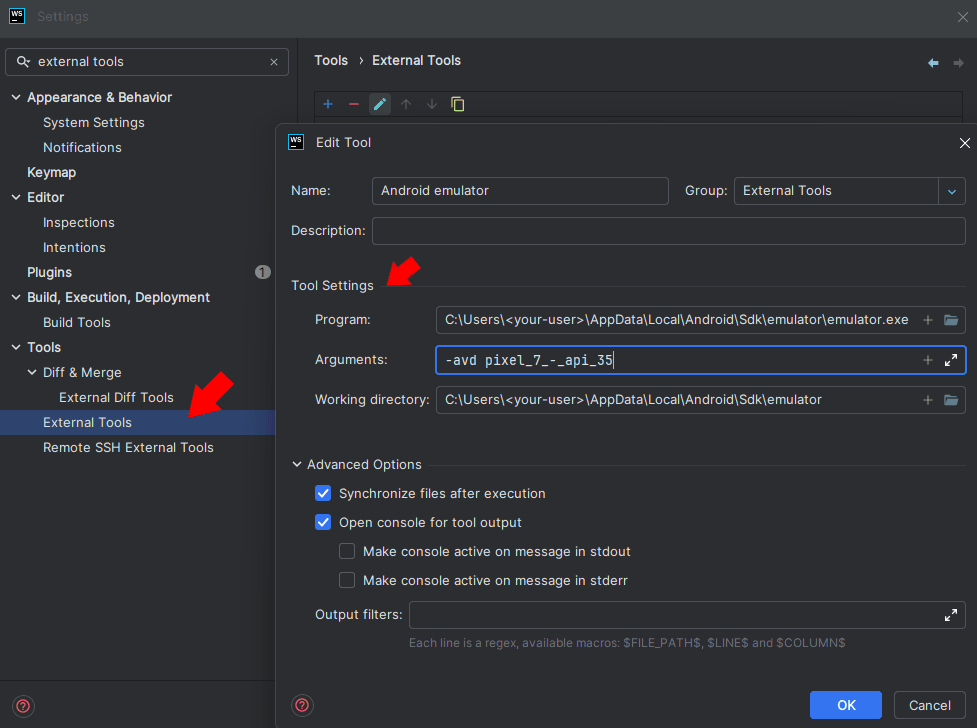 Add emulator to Webstorm