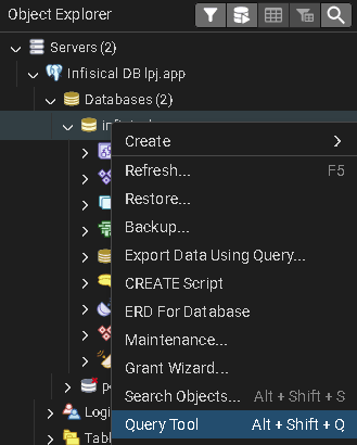 pgAdmin query tool