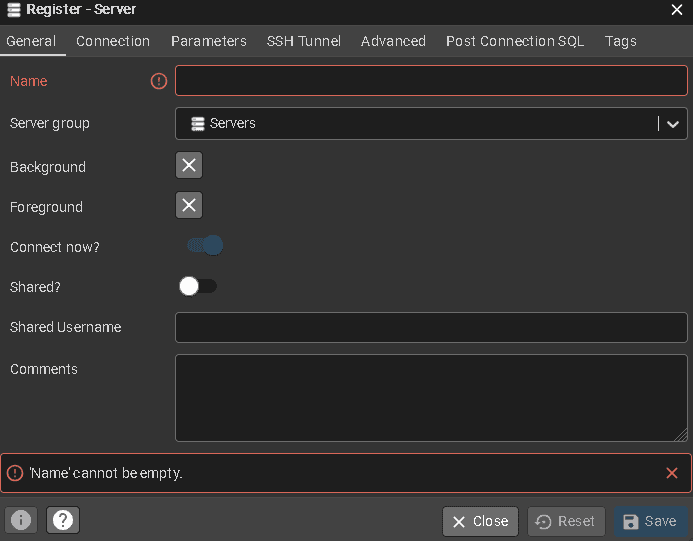 pgAdmin register server general