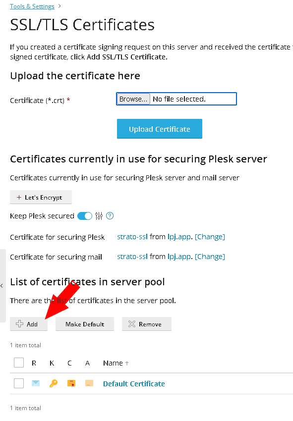 Plesk add ssl