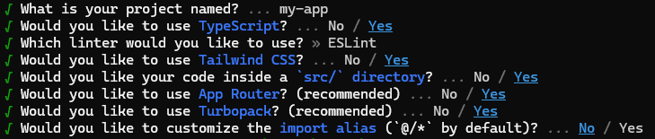 Setup options for create‑next‑app